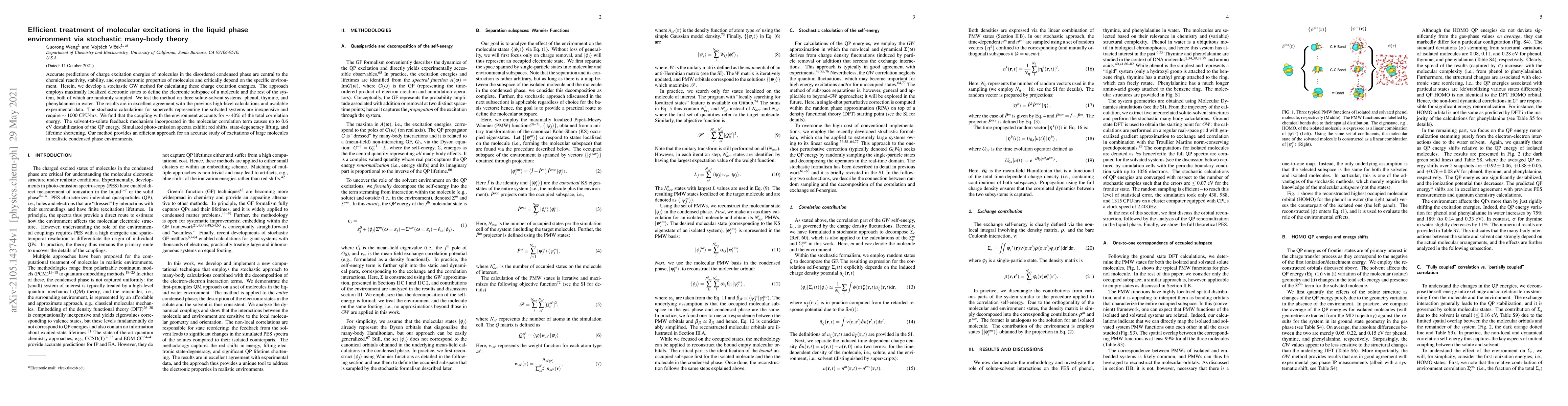 Thumbnail for Efficient treatment of molecular excitations in the liquid phase
  environment via stochastic many-body theory