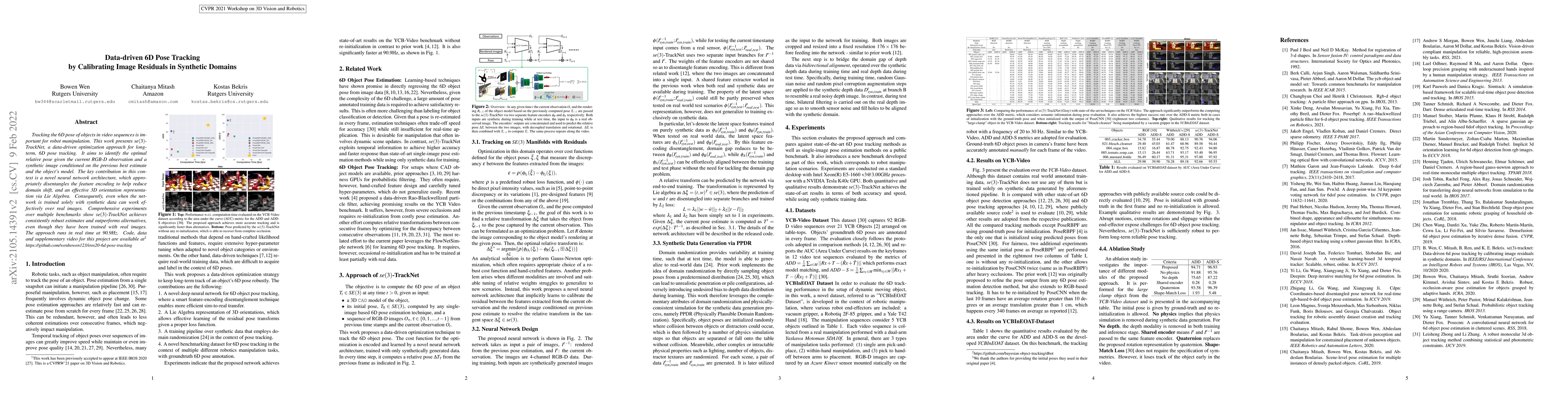 Thumbnail for Data-driven 6D Pose Tracking by Calibrating Image Residuals in Synthetic
  Domains
