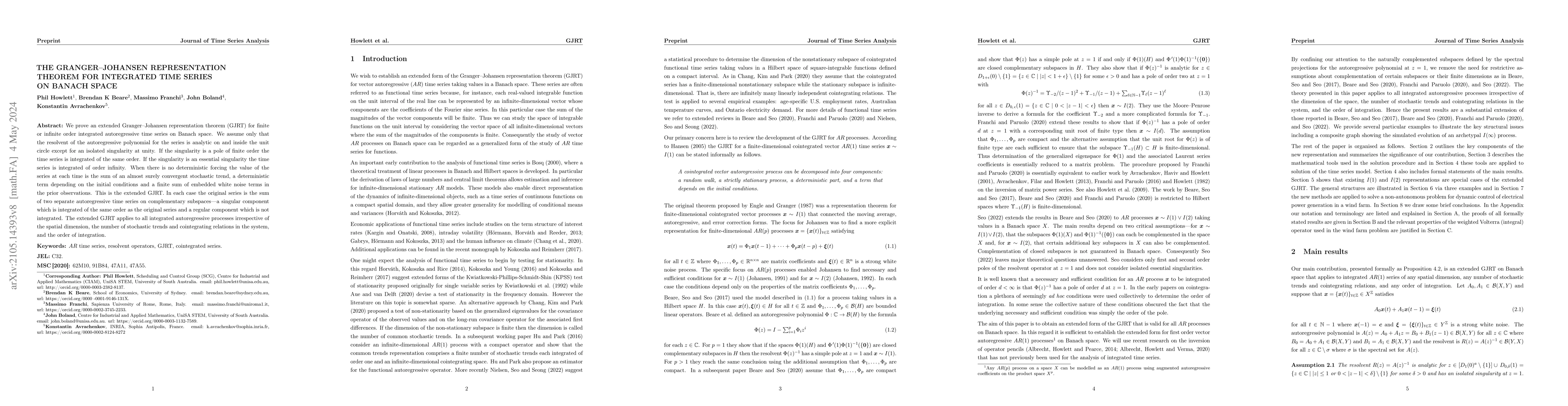 Thumbnail for The Granger-Johansen representation theorem for integrated time series
  on Banach space