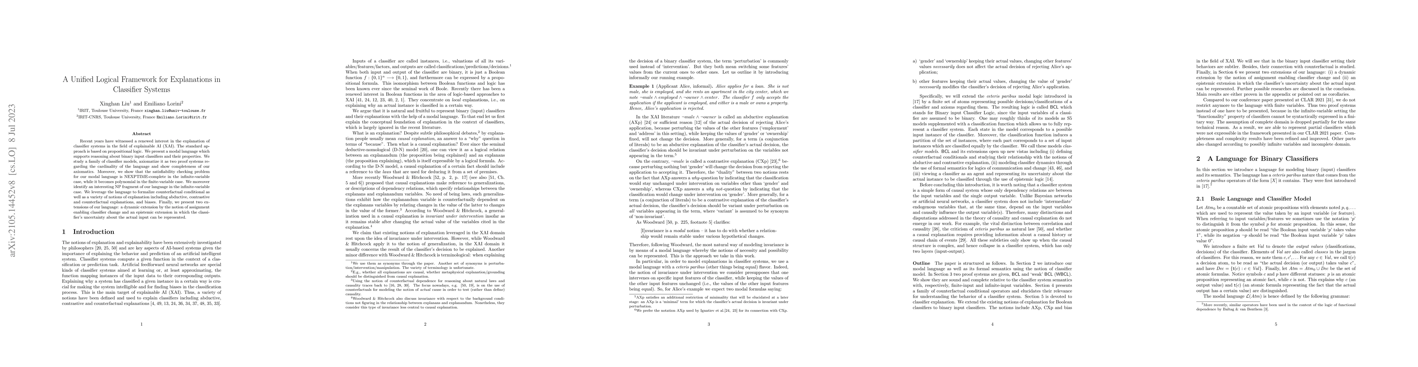 Thumbnail for A unified logical framework for explanations in classifier systems