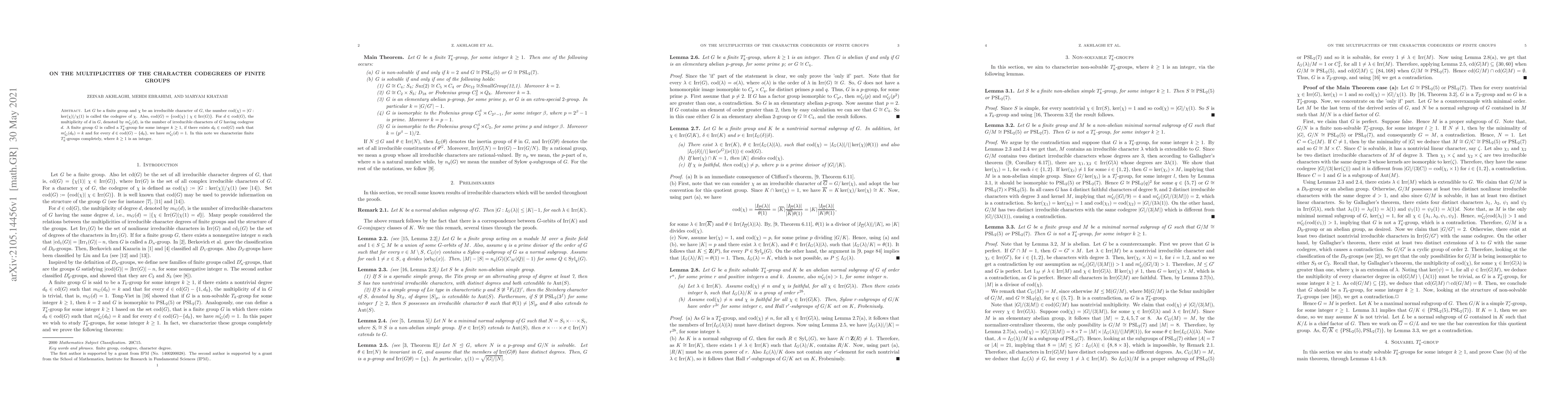 Thumbnail for On the multiplicities of the character codegrees