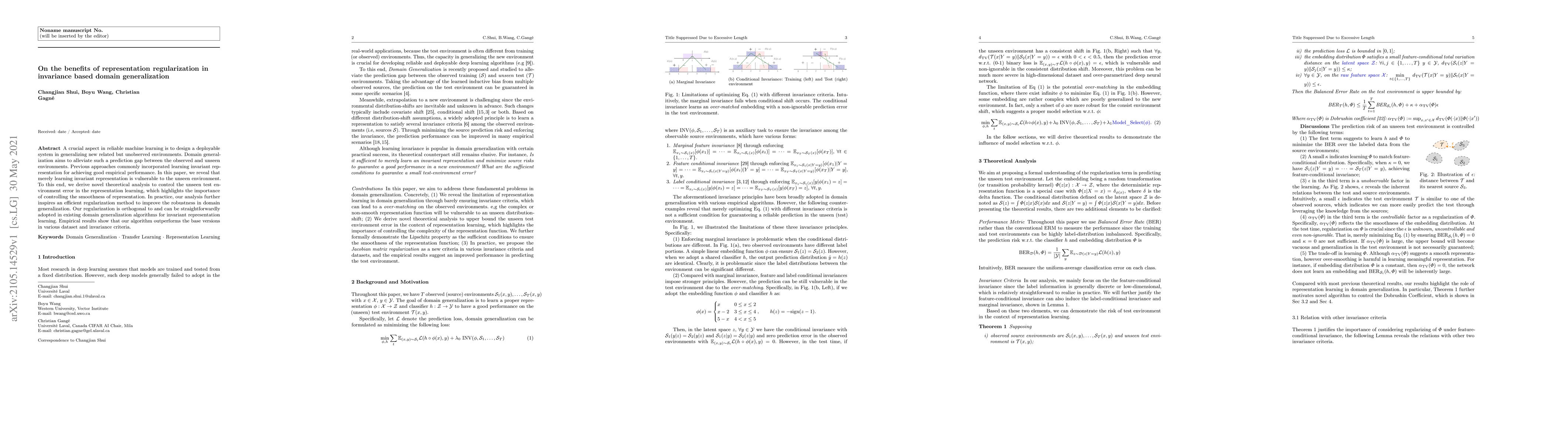 Thumbnail for On the benefits of representation regularization in invariance based
  domain generalization