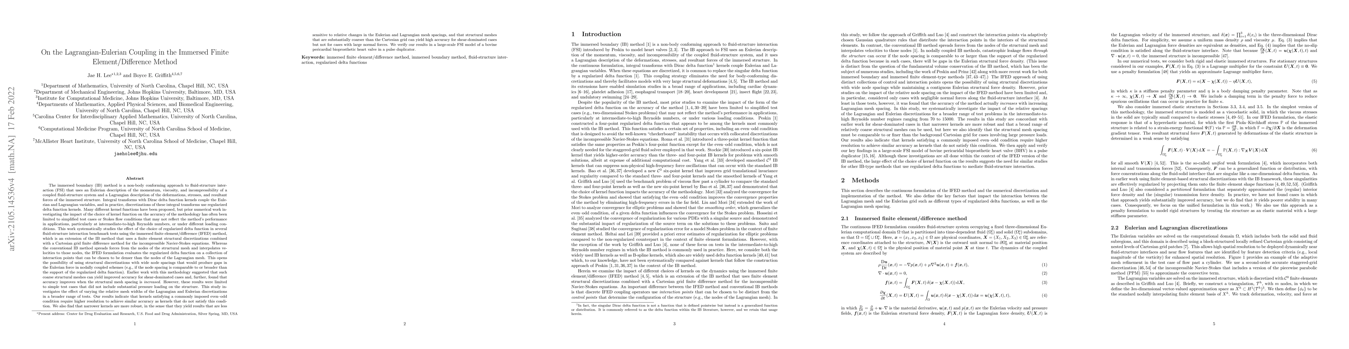 Thumbnail for On the Lagrangian-Eulerian Coupling in the Immersed Finite
  Element/Difference Method