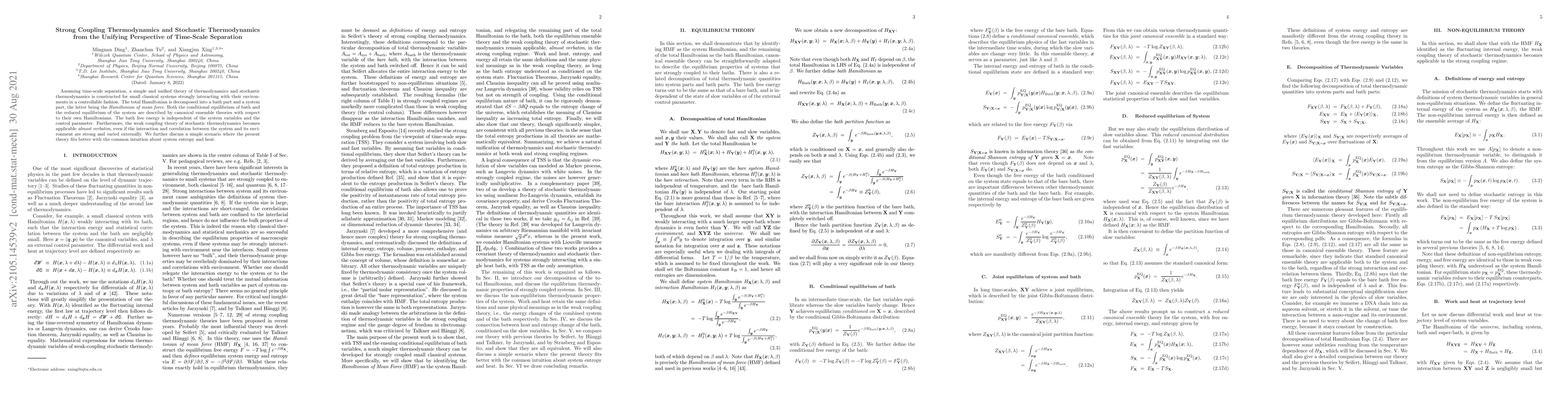 Thumbnail for Strong Coupling Thermodynamics and Stochastic Thermodynamics from the
  Unifying Perspective of Time-Scale Separation