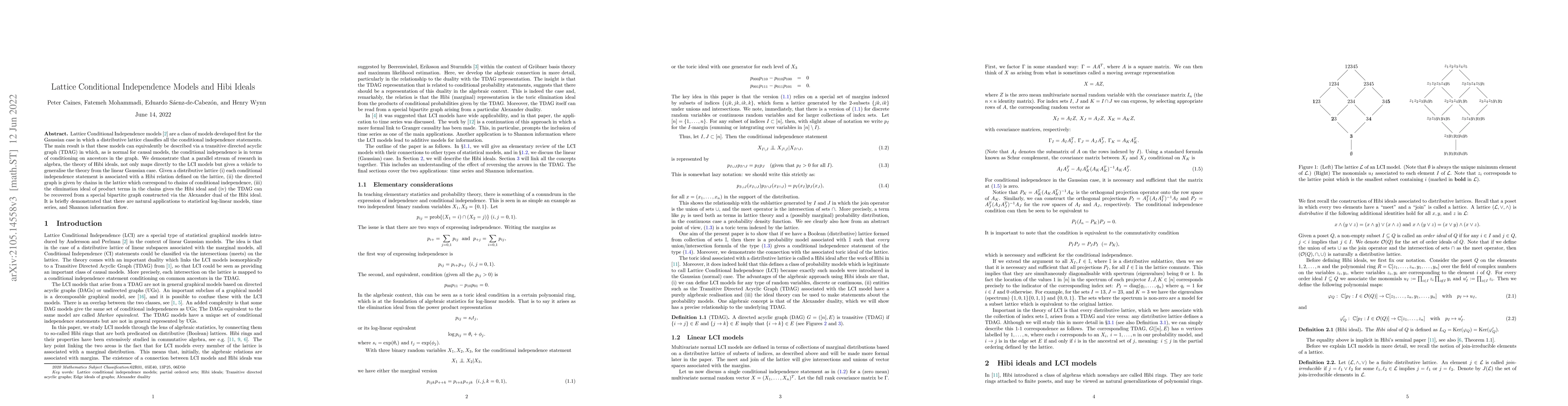 Thumbnail for Lattice Conditional Independence Models and Hibi Ideals