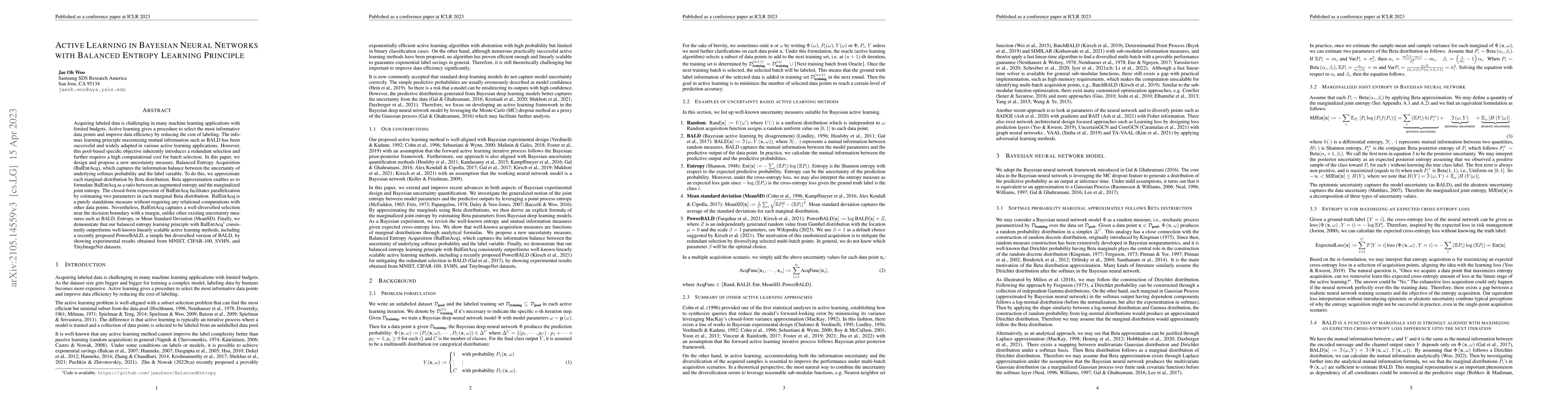 Thumbnail for Active Learning in Bayesian Neural Networks with Balanced Entropy
  Learning Principle