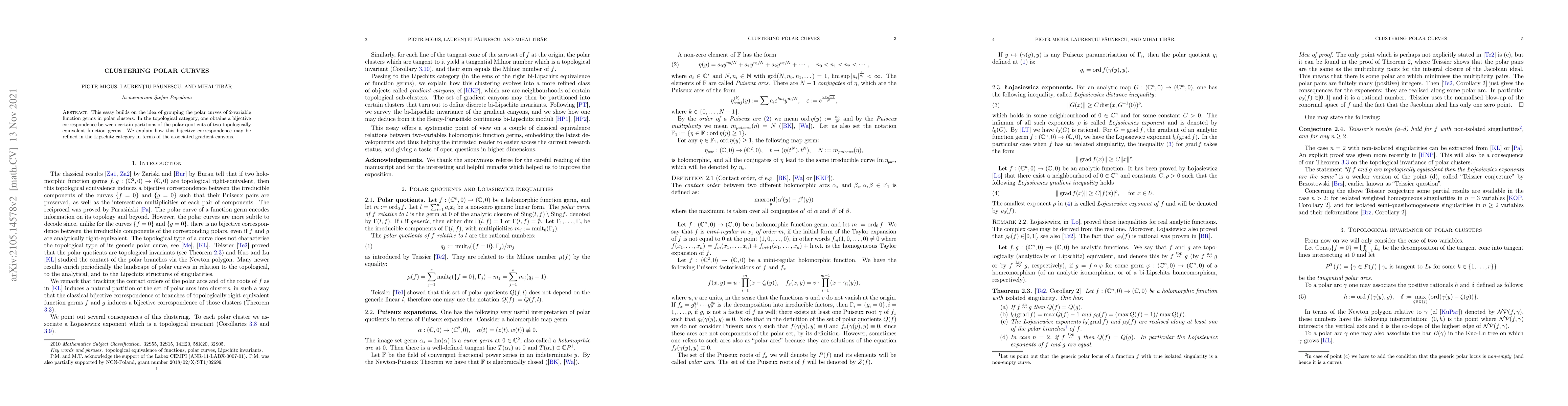 Thumbnail for Clustering polar curves