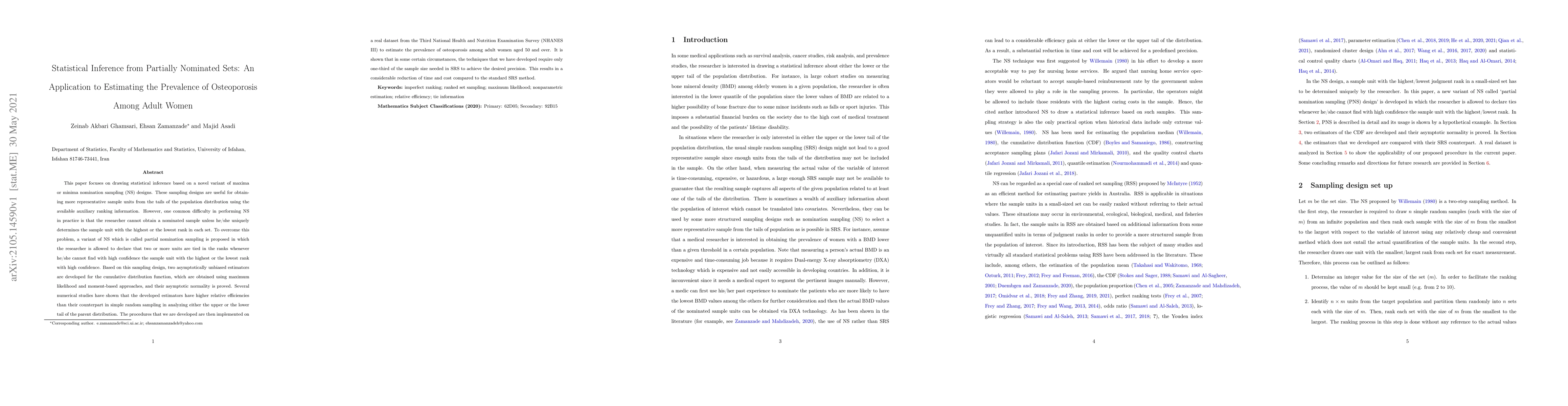 Thumbnail for Statistical Inference from Partially Nominated Sets: An Application to
  Estimating the Prevalence of Osteoporosis