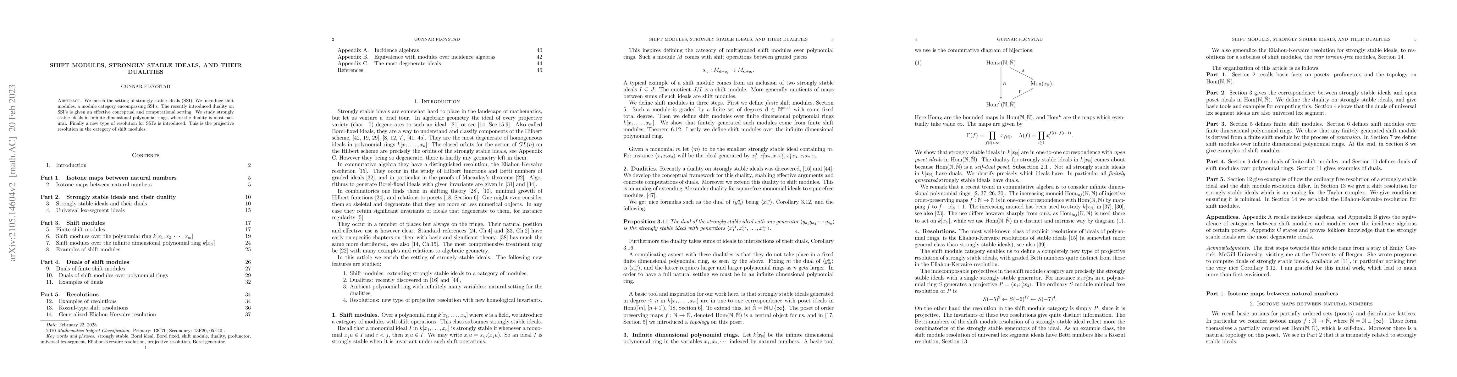 Thumbnail for Shift modules, strongly stable ideals, and their dualities