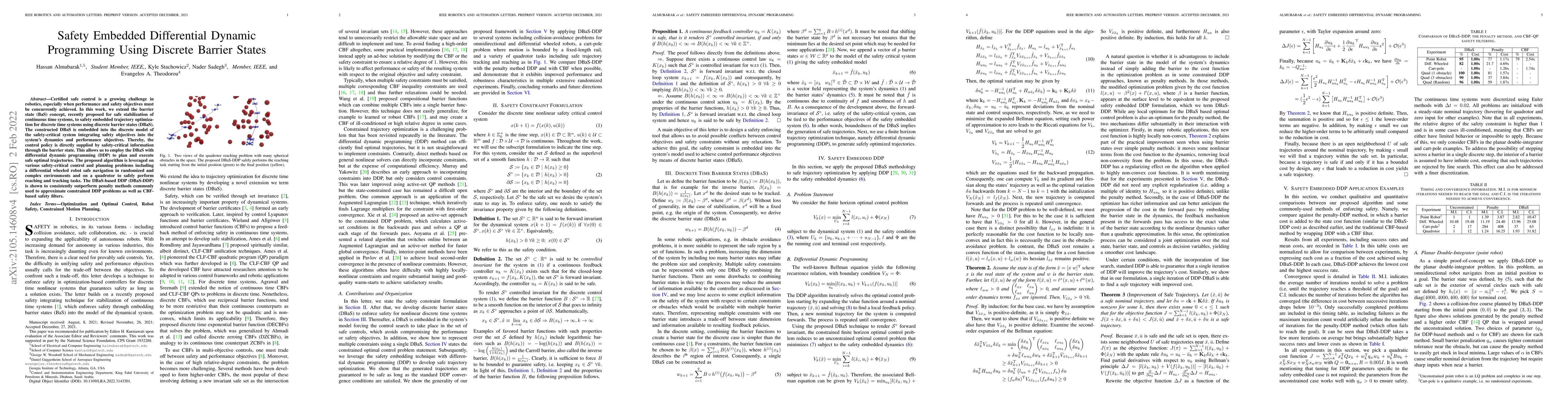 Thumbnail for Safety Embedded Differential Dynamic Programming Using Discrete Barrier
  States