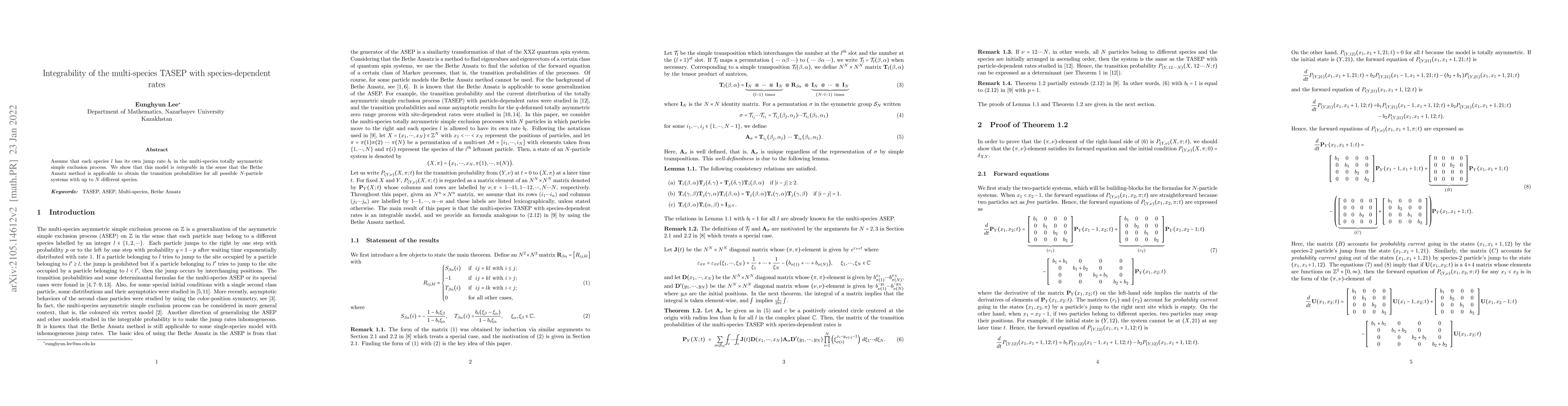 Thumbnail for Integrability of the multi-species TASEP with species-dependent rates