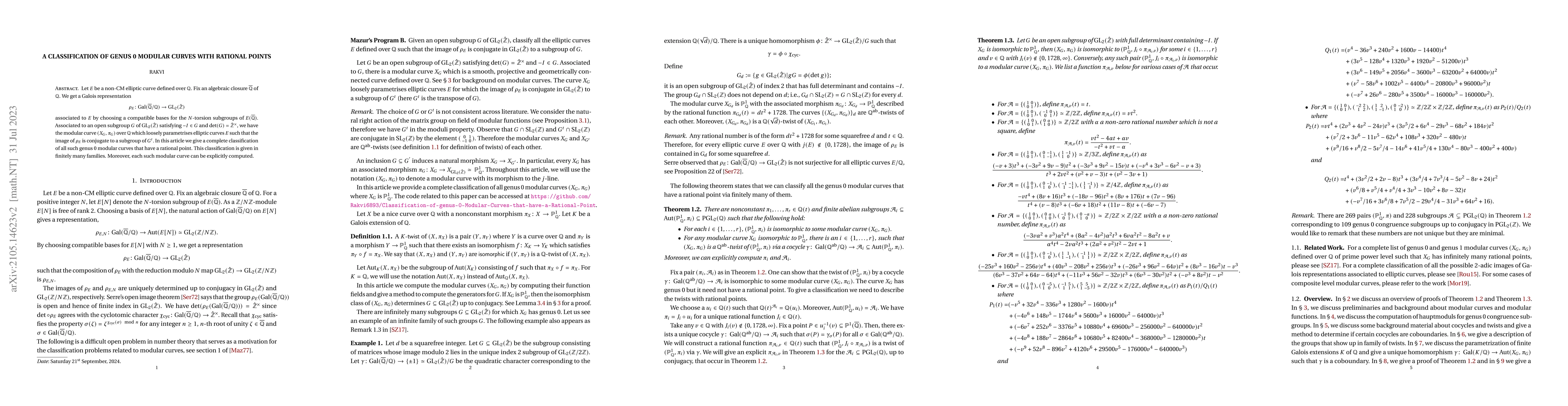 Thumbnail for A Classification of Genus 0 Modular Curves with Rational Points