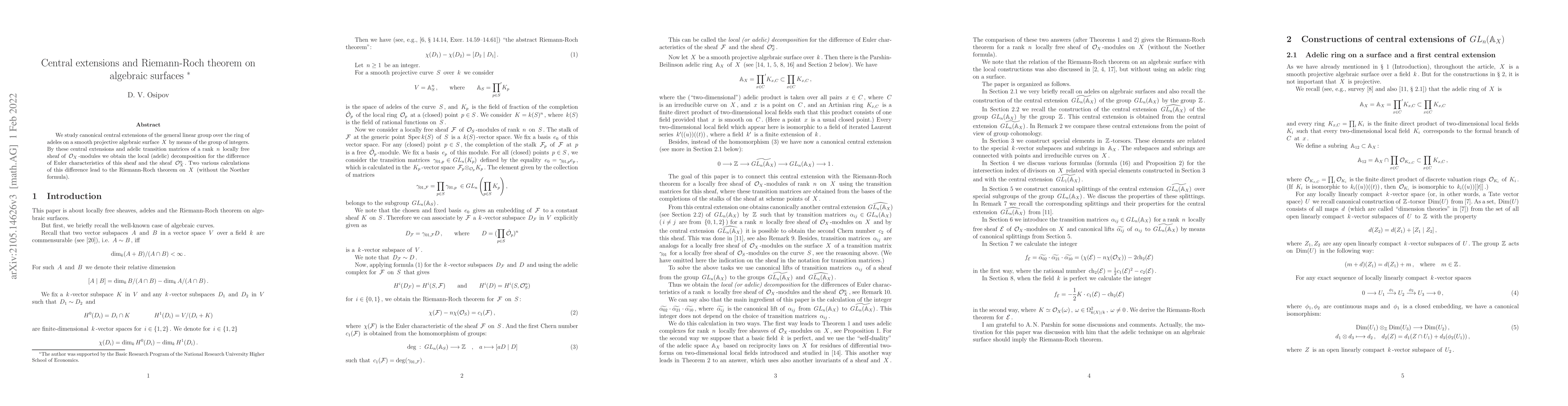Thumbnail for Central extensions and Riemann-Roch theorem on algebraic surfaces