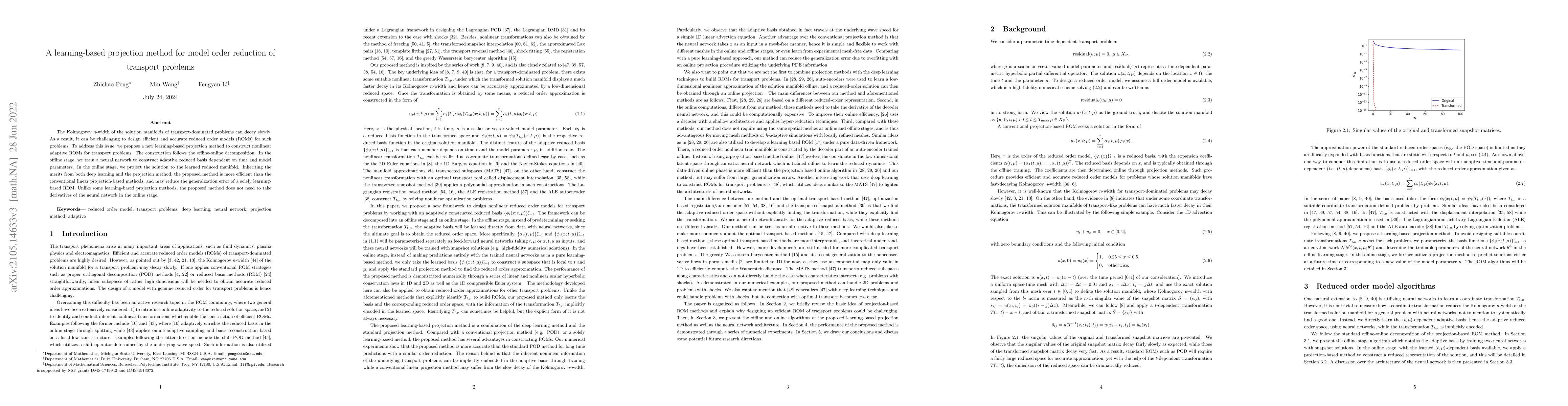 Thumbnail for A learning-based projection method for model order reduction of
  transport problems