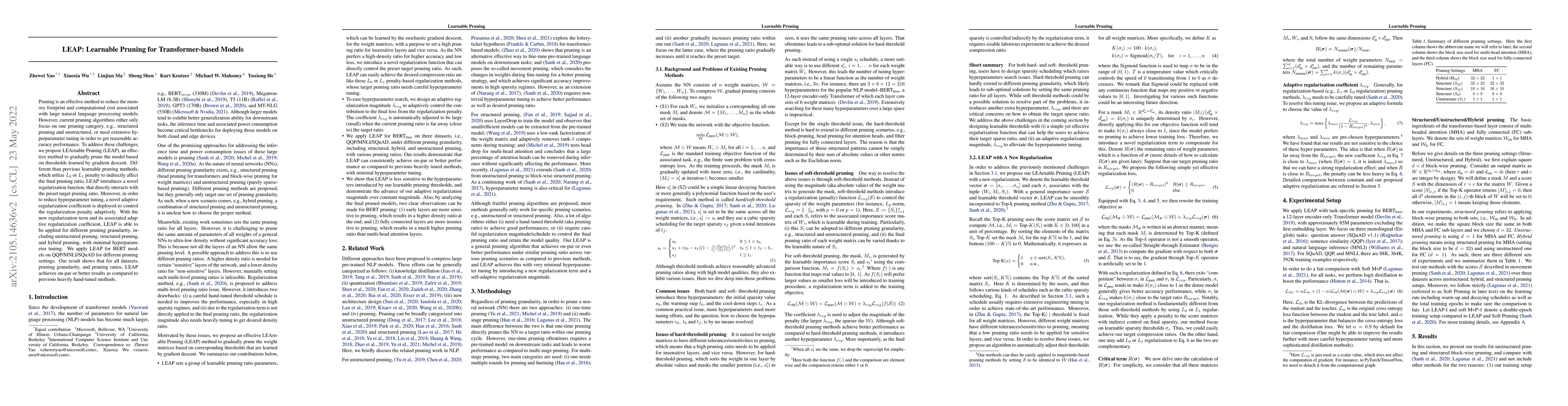 Thumbnail for LEAP: Learnable Pruning for Transformer-based Models