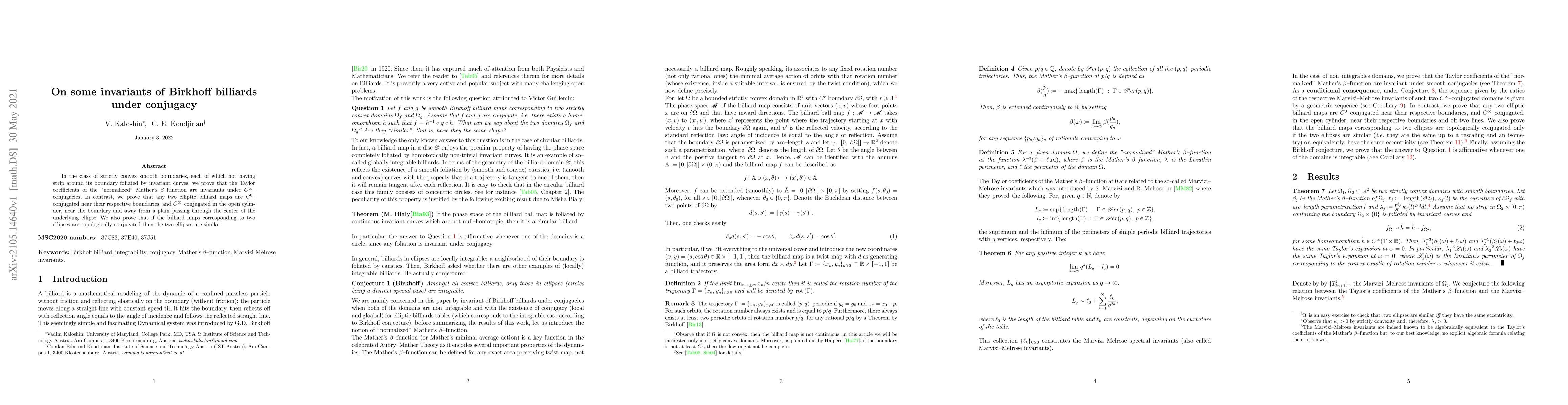 Thumbnail for On some invariants of Birkhoff billiards under conjugacy