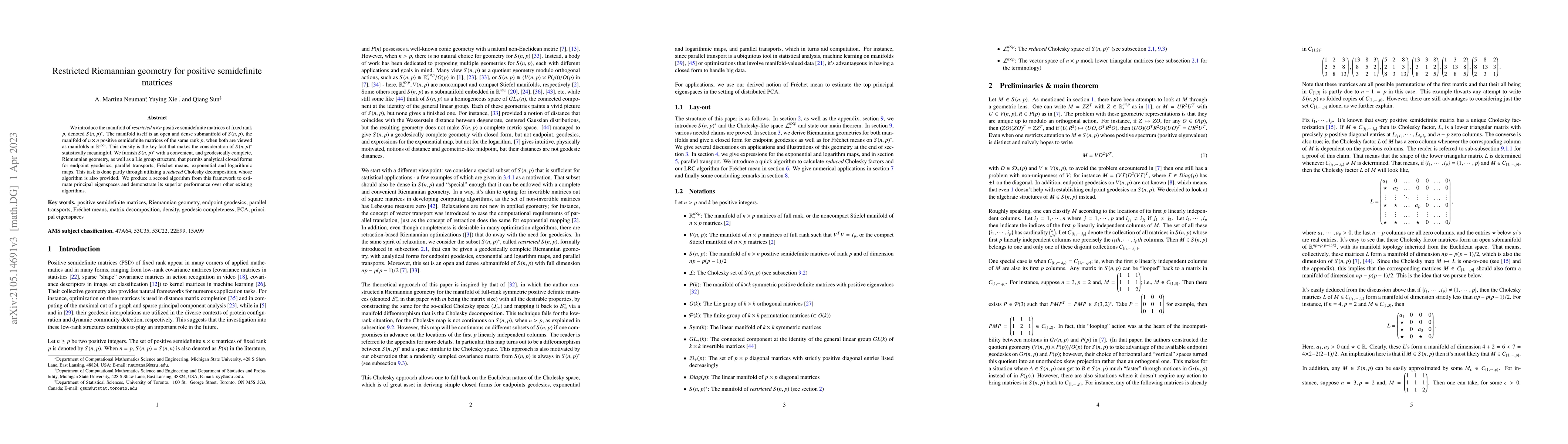 Thumbnail for Restricted Riemannian geometry for positive semidefinite matrices