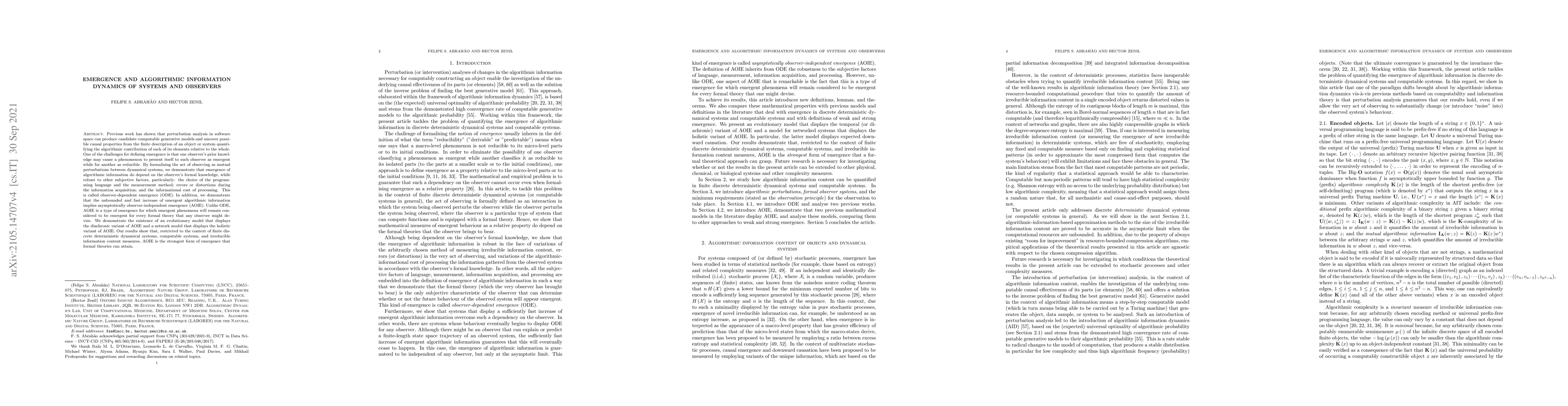 Thumbnail for Emergence and algorithmic information dynamics of systems and observers