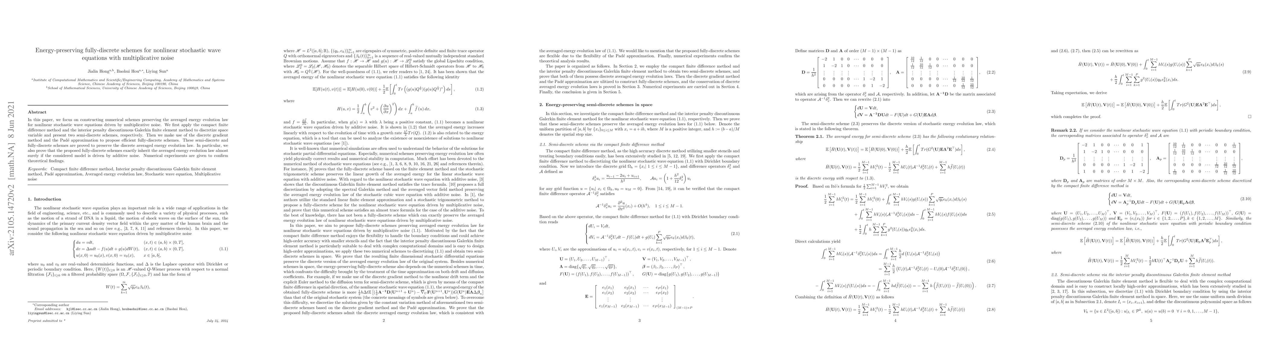 Thumbnail for Energy-preserving fully-discrete schemes for nonlinear stochastic wave
  equations with multiplicative noise