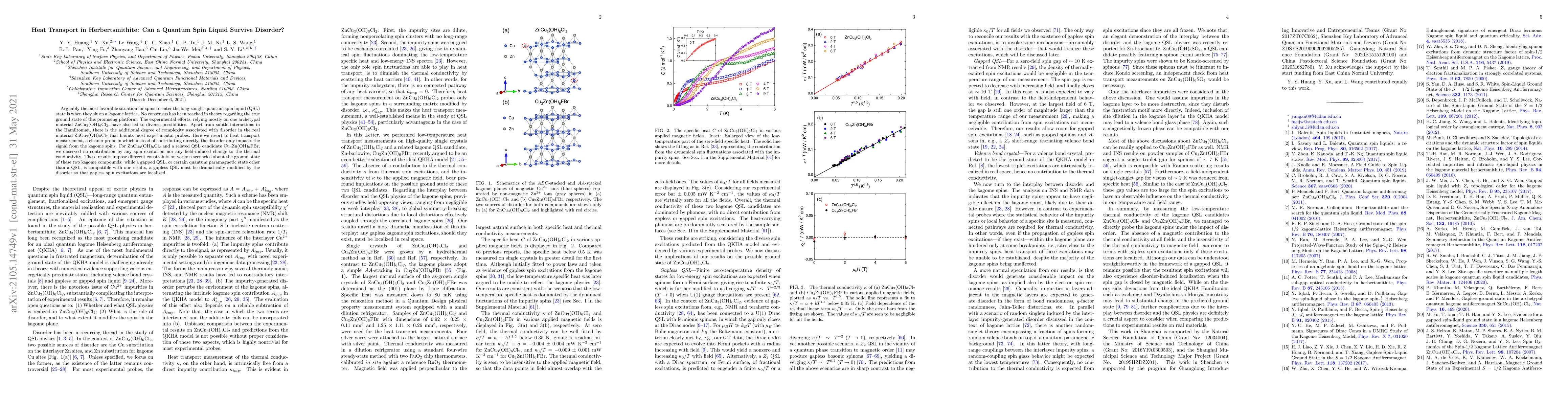 Thumbnail for Heat Transport in Herbertsmithite: Can a Quantum Spin Liquid Survive
  Disorder?