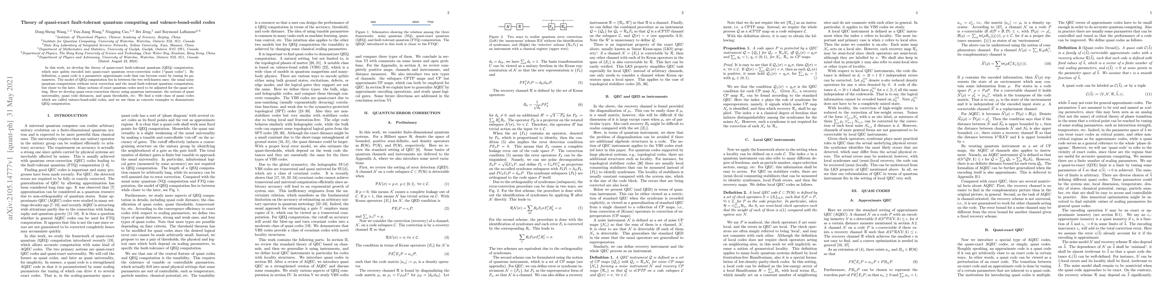 Thumbnail for Theory of quasi-exact fault-tolerant quantum computing and
  valence-bond-solid codes
