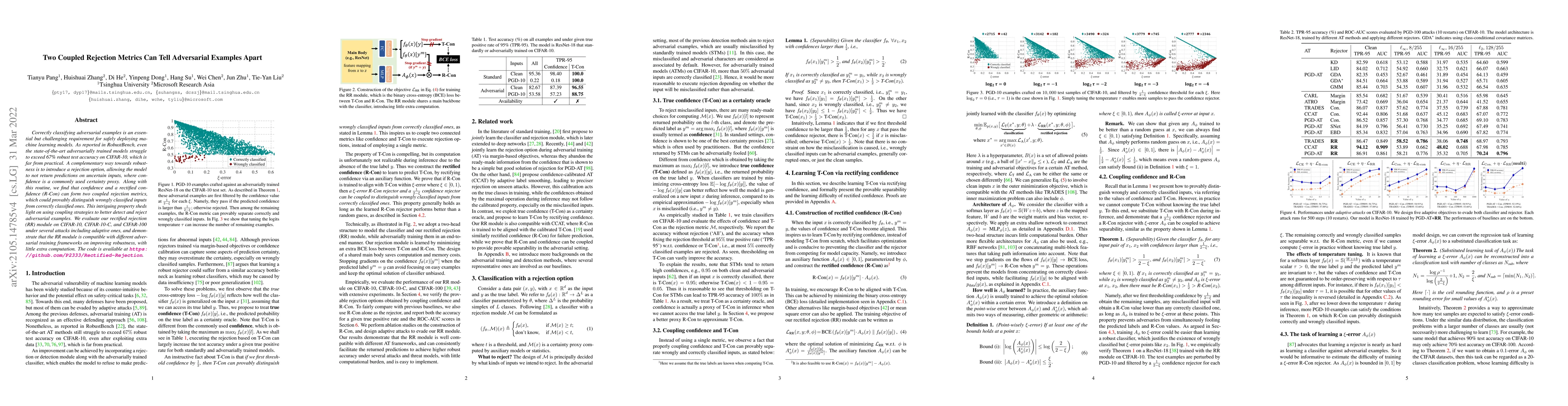 Thumbnail for Two Coupled Rejection Metrics Can Tell Adversarial Examples Apart