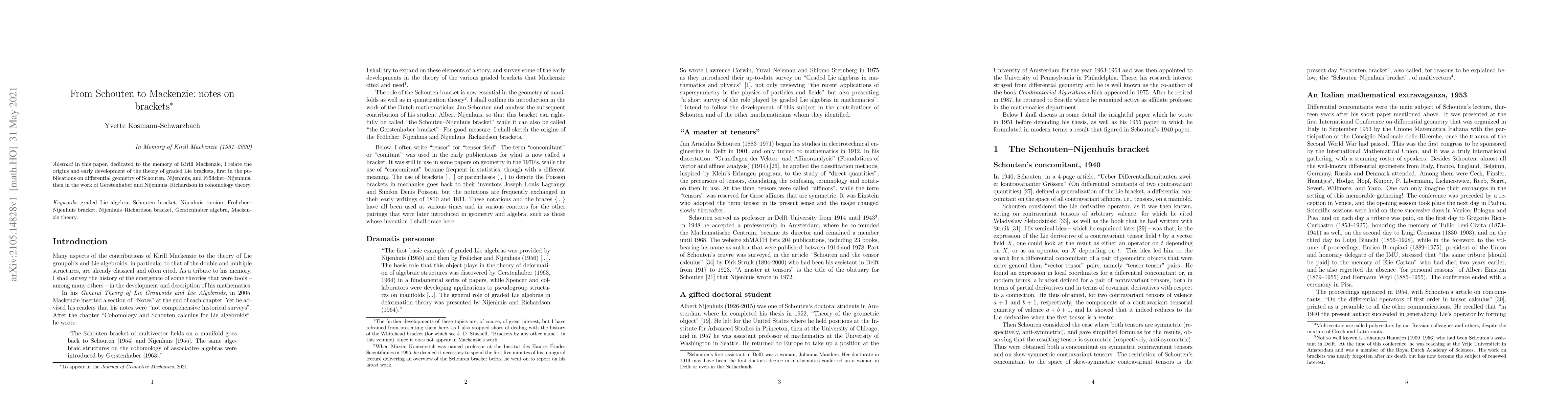 Thumbnail for From Schouten to Mackenzie: notes on brackets