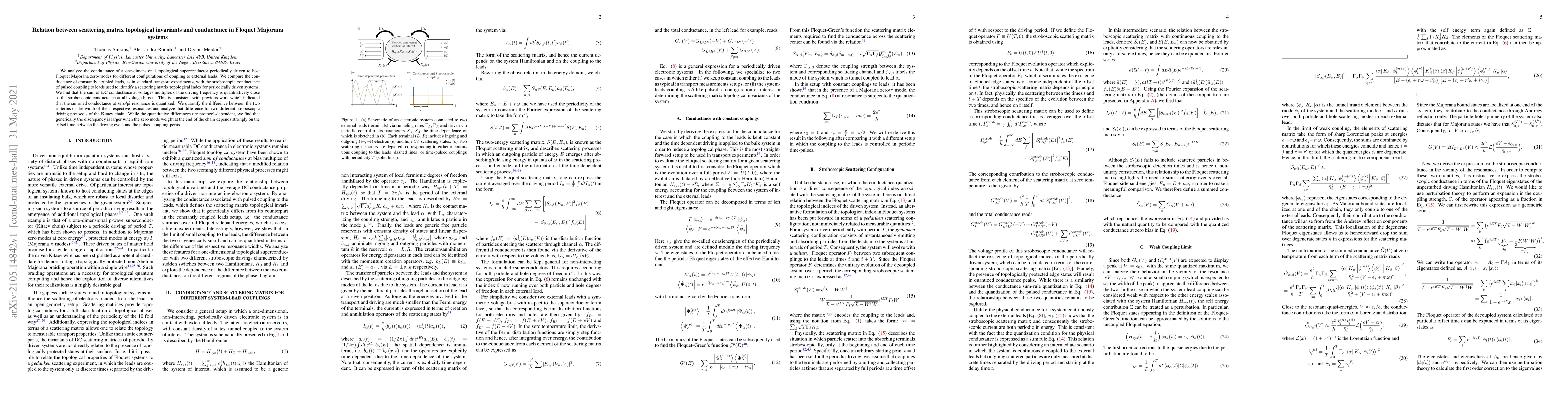 Thumbnail for Relation between scattering matrix topological invariants and
  conductance in Floquet Majorana systems
