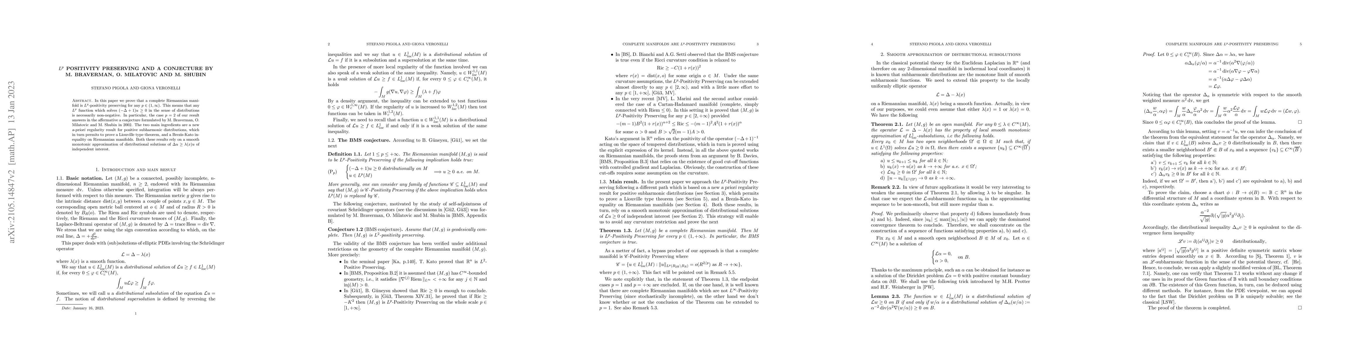 Thumbnail for $L^{p}$ Positivity Preserving and a conjecture by M. Braverman, O.
  Milatovic and M. Shubin