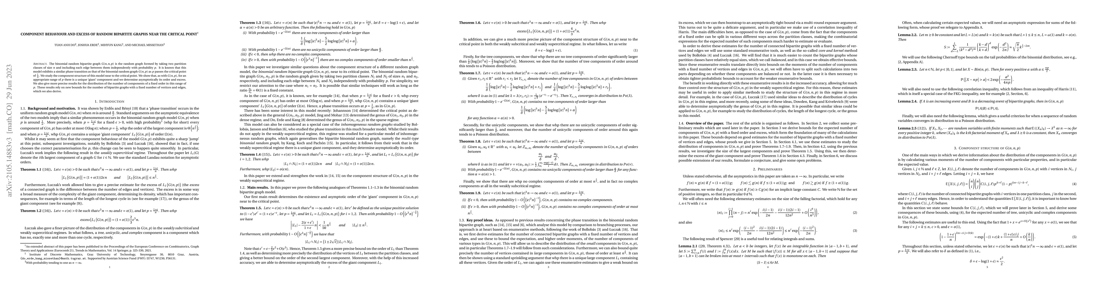 Thumbnail for Component behaviour and excess of random bipartite graphs near the
  critical point