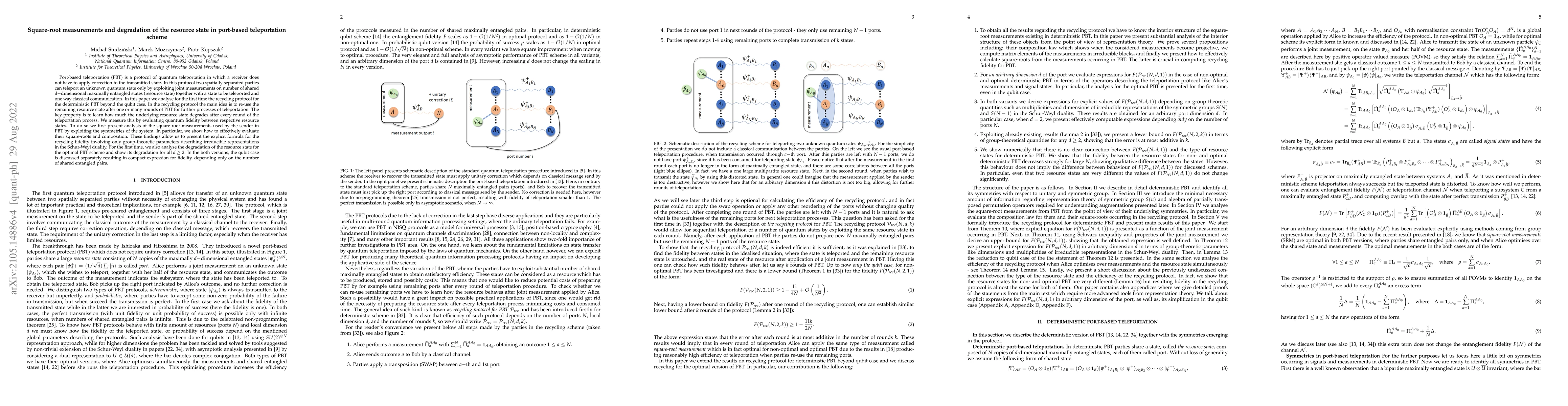 Thumbnail for Square-root measurements and degradation of the resource state in
  port-based teleportation scheme