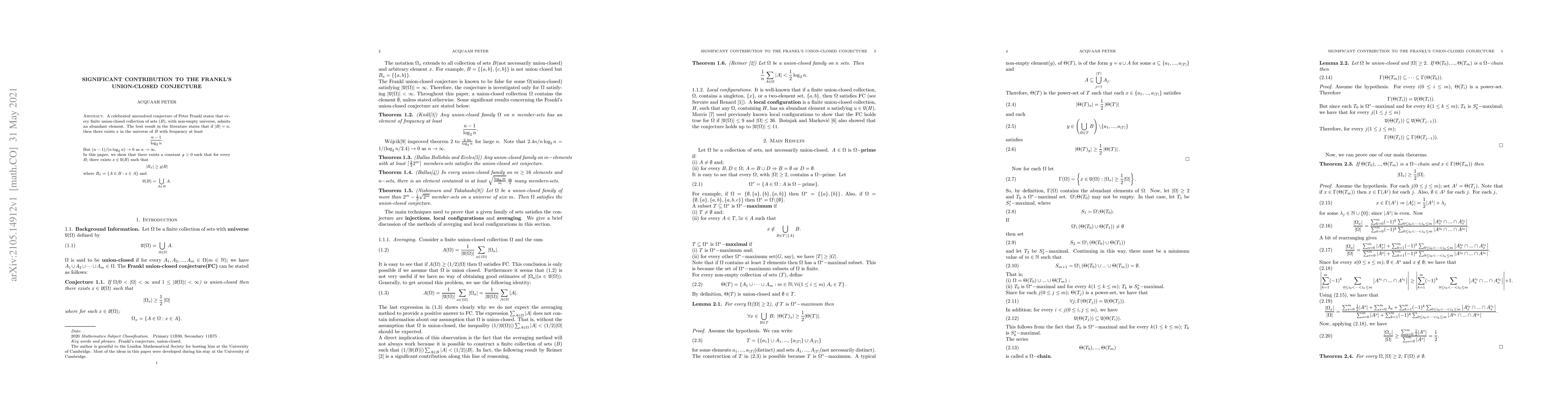 Thumbnail for Significant contribution to the Frankl's union-closed conjecture