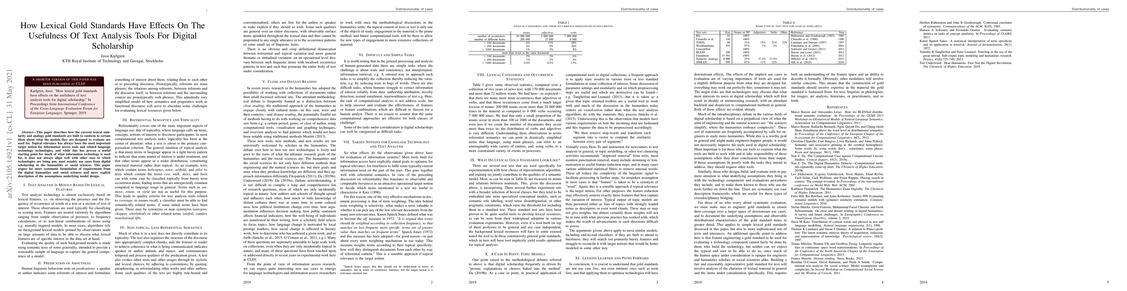 Thumbnail for How Lexical Gold Standards Have Effects On The Usefulness Of Text
  Analysis Tools For Digital Scholarship