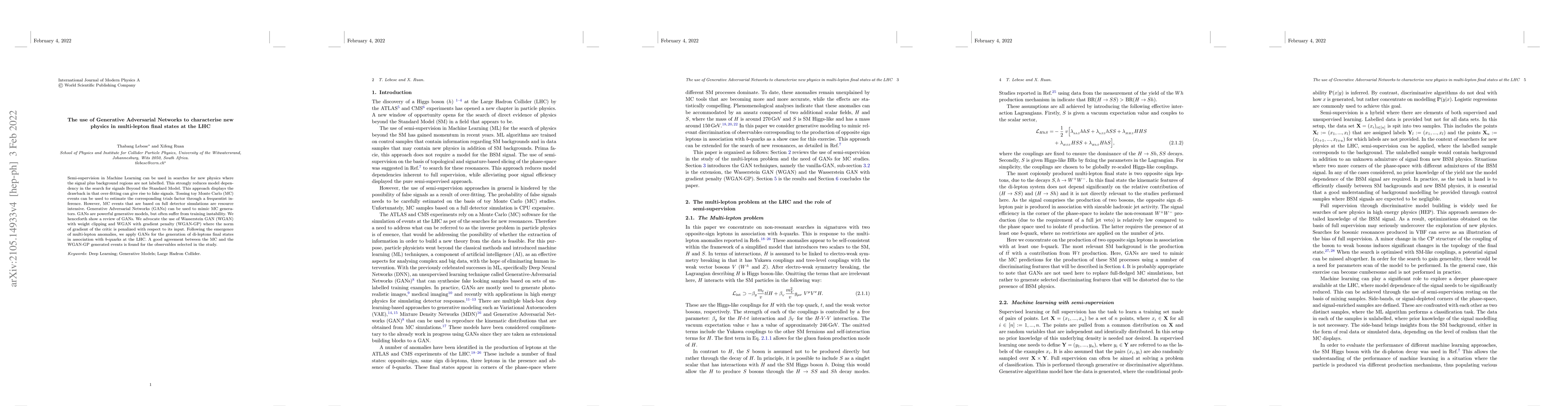 Thumbnail for The use of Generative Adversarial Networks to characterise new physics
  in multi-lepton final states at the LHC