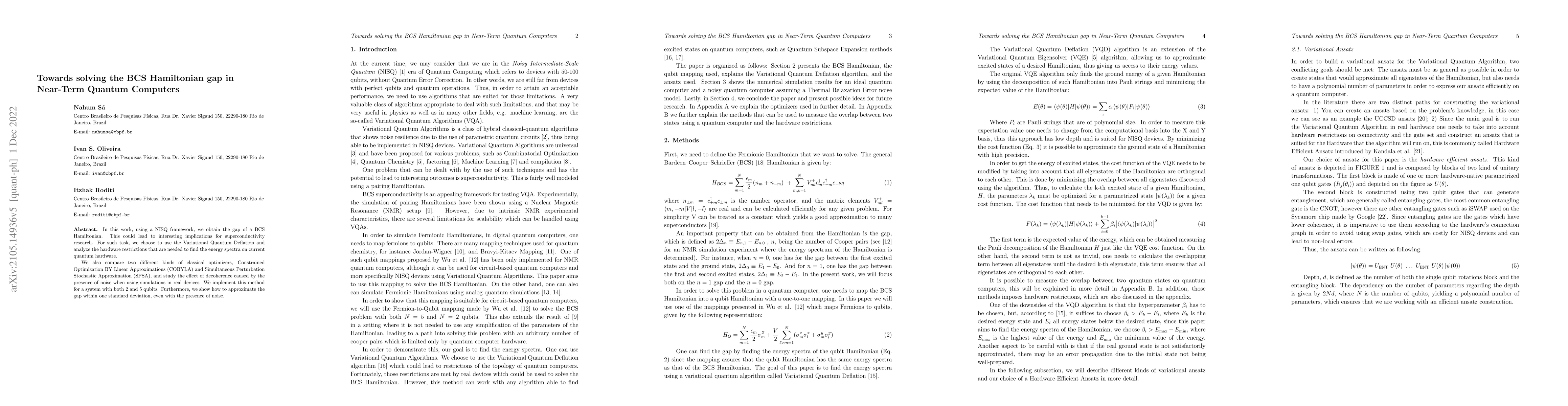 Thumbnail for Towards solving the BCS Hamiltonian gap in Near-Term Quantum Computers
