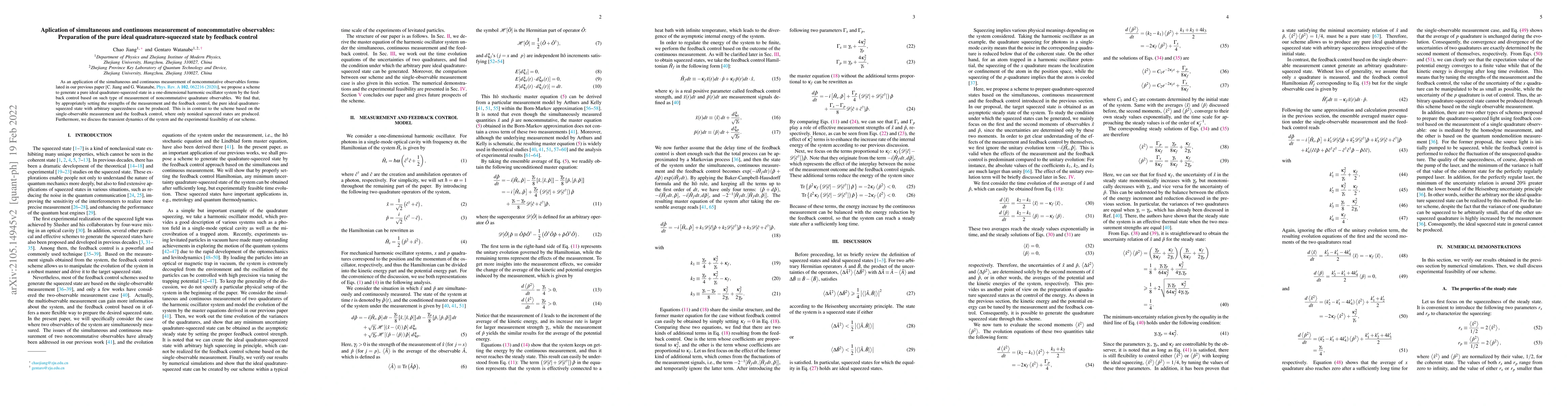Thumbnail for Application of simultaneous and continuous measurement of noncommutative
  observables: Preparation of the pure ideal quadrature-squeezed state by
  feedback control