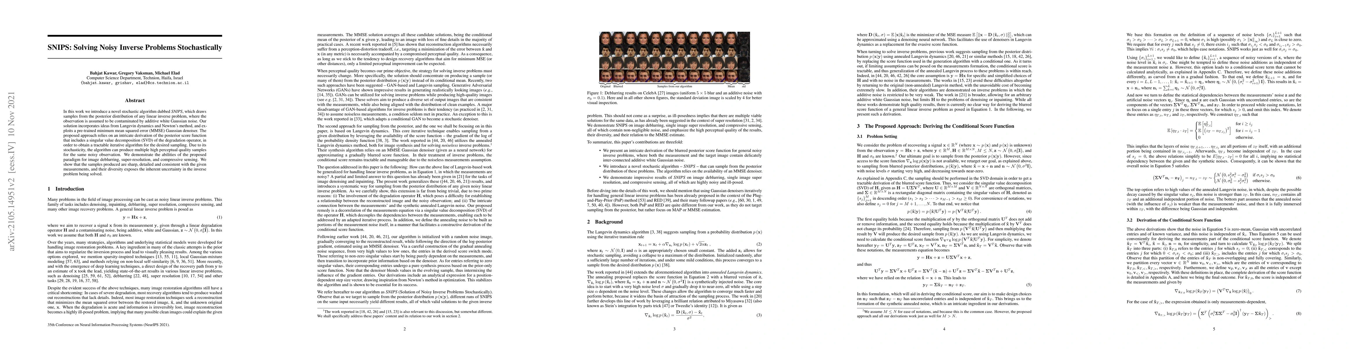 Thumbnail for SNIPS: Solving Noisy Inverse Problems Stochastically