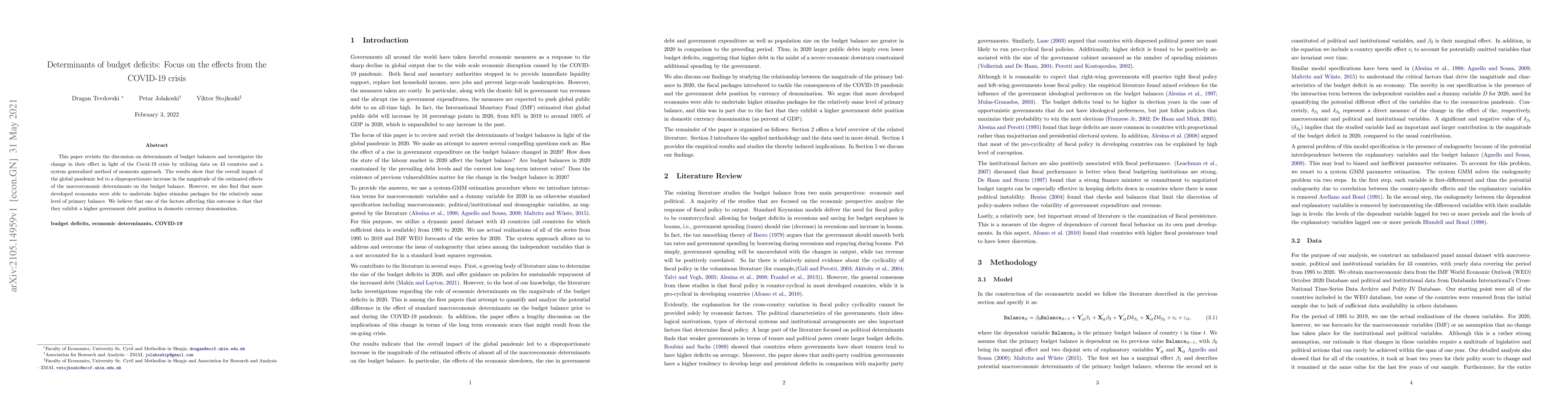 Thumbnail for Determinants of budget deficits: Focus on the effects from the COVID-19
  crisis