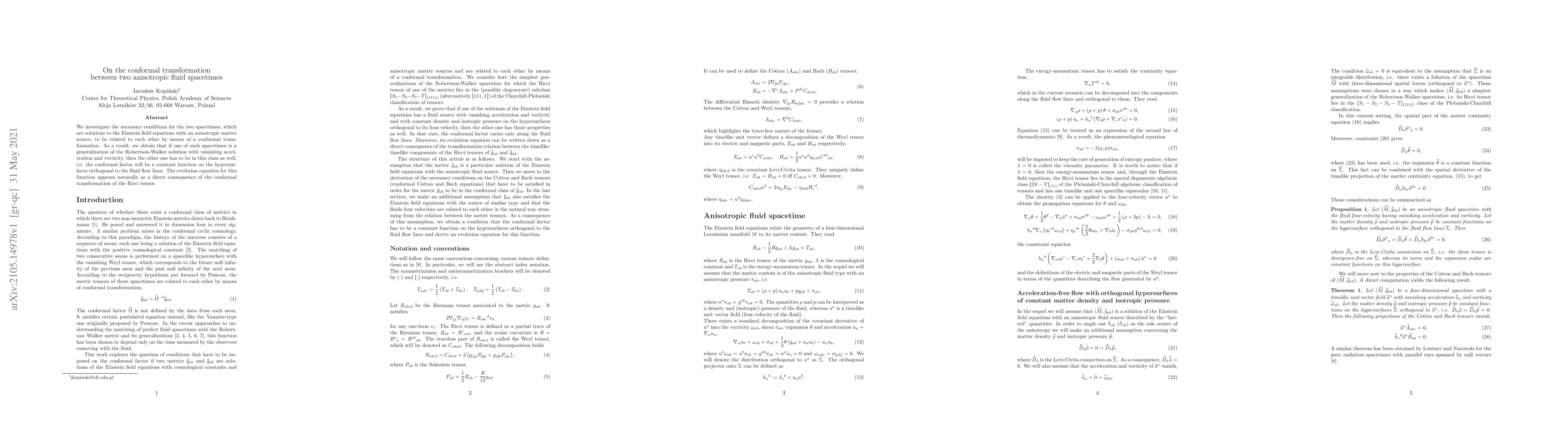 Thumbnail for On the conformal transformation between two anisotropic fluid spacetimes