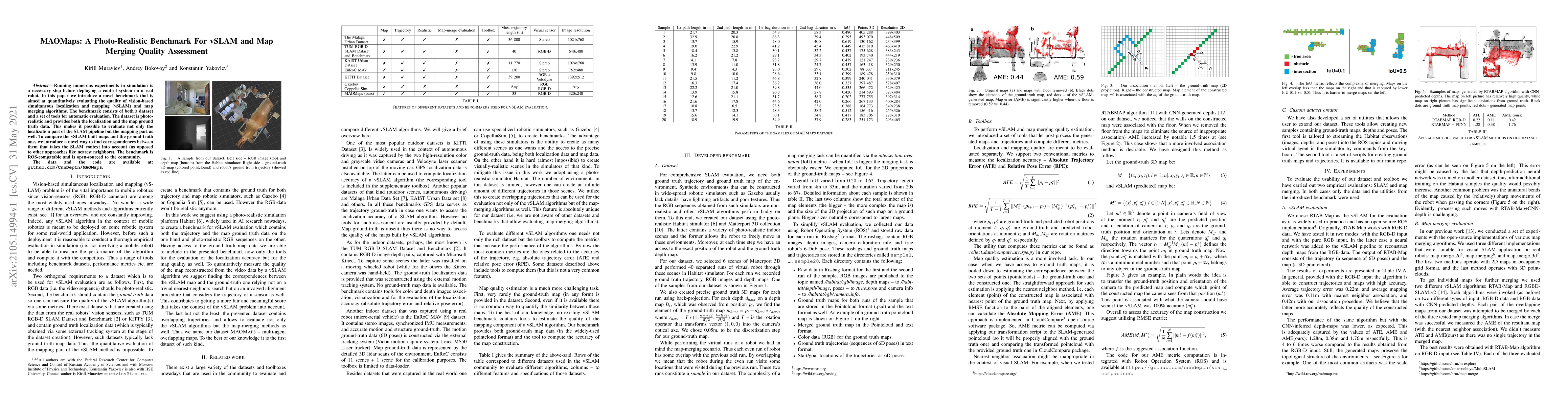Thumbnail for MAOMaps: A Photo-Realistic Benchmark For vSLAM and Map Merging Quality
  Assessment
