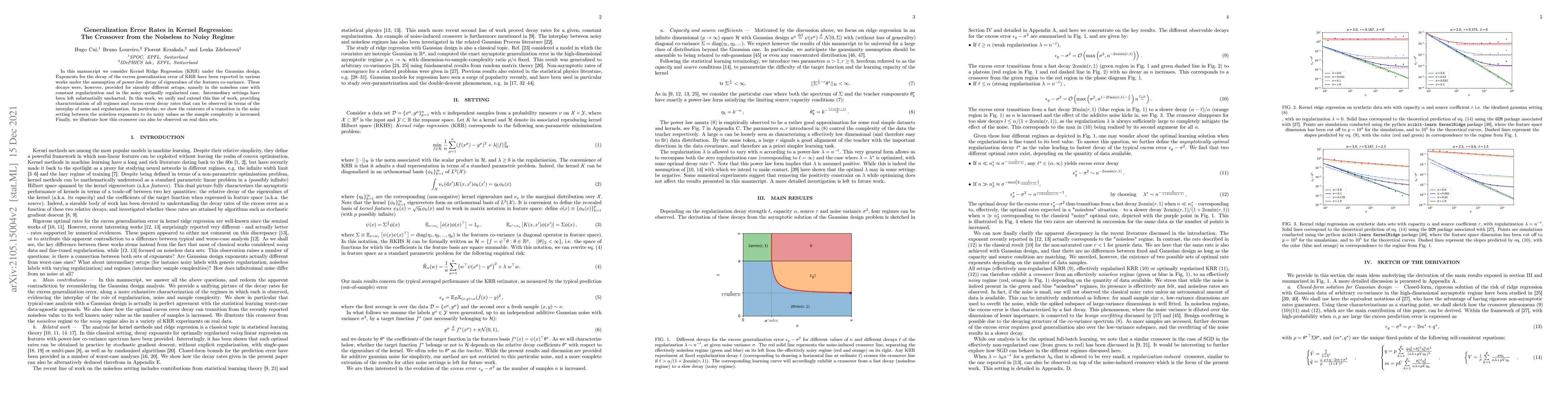 Thumbnail for Generalization Error Rates in Kernel Regression: The Crossover from the
  Noiseless to Noisy Regime