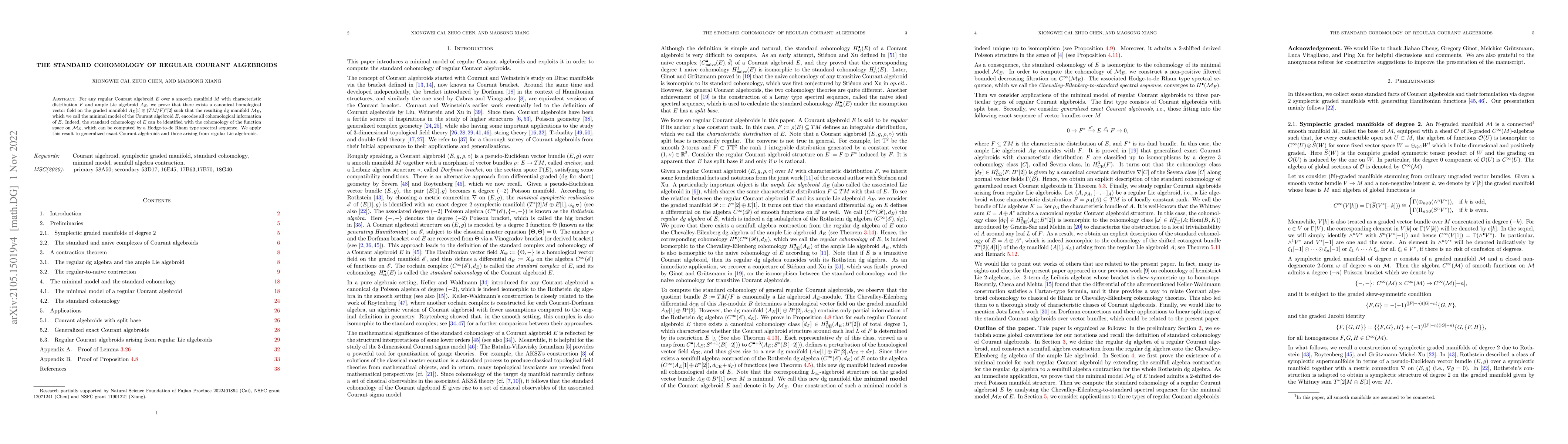 Thumbnail for The standard cohomology of regular Courant algebroids