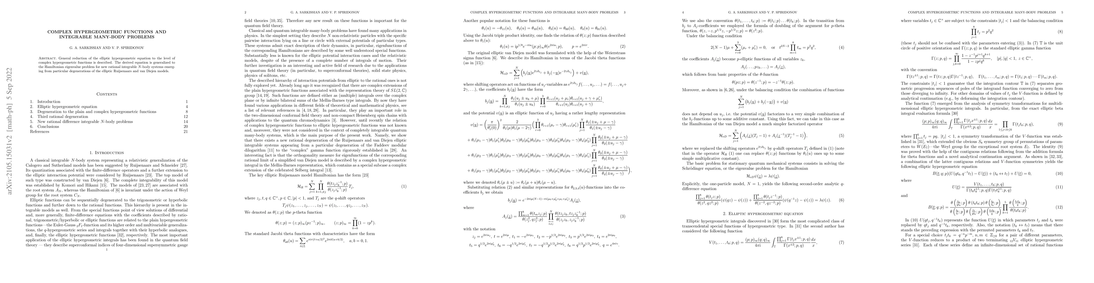 Thumbnail for Complex hypergeometric functions and integrable many-body problems
