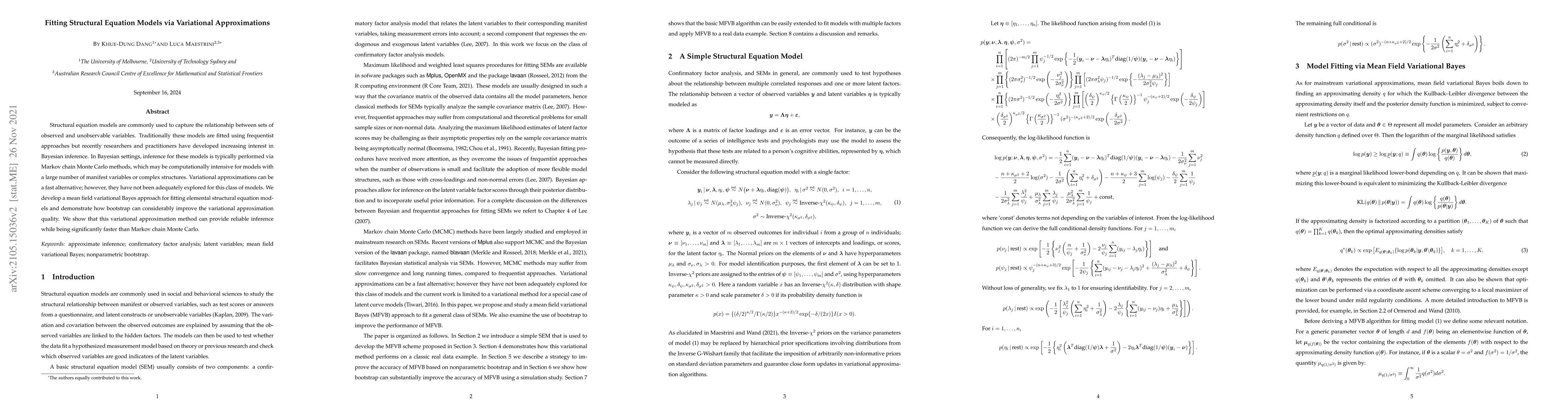 Thumbnail for Fitting Structural Equation Models via Variational Approximations