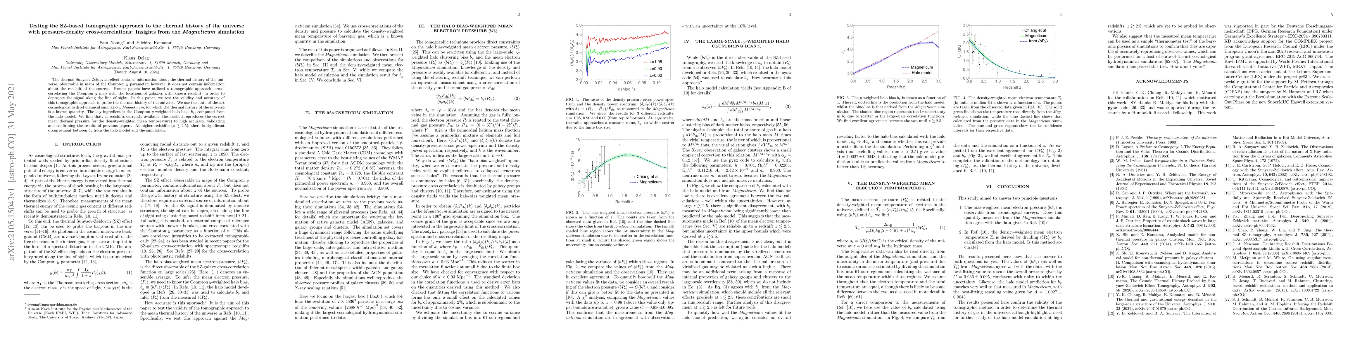 Thumbnail for Testing the SZ-based tomographic approach to the thermal history of the
  universe with pressure-density cross-correlations: Insights from the
  Magneticum simulation