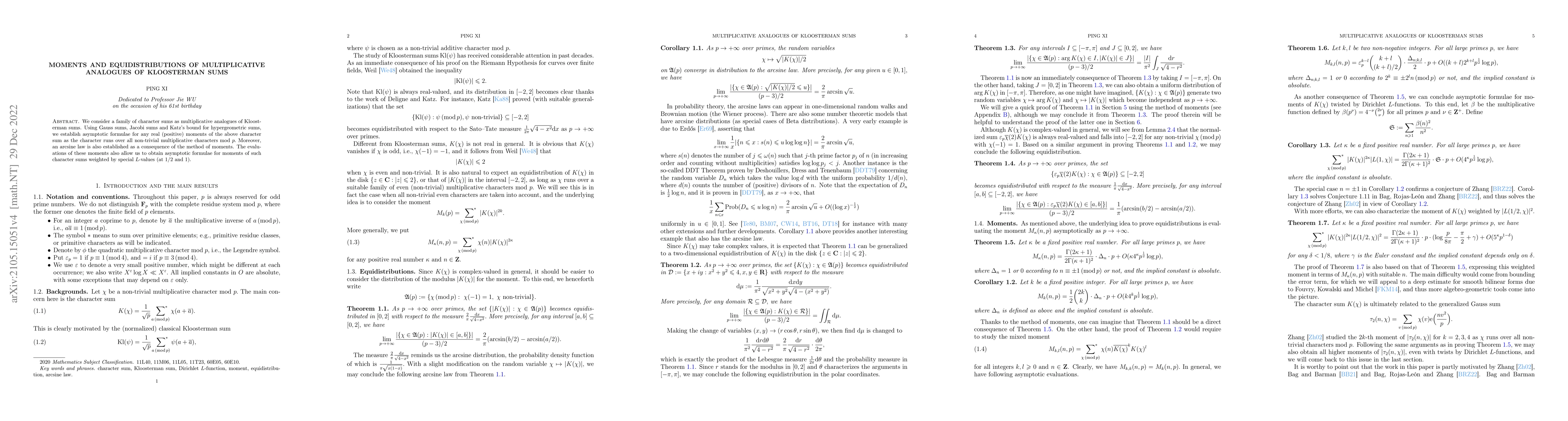 Thumbnail for Moments and equidistributions of multiplicative analogues of Kloosterman
  sums