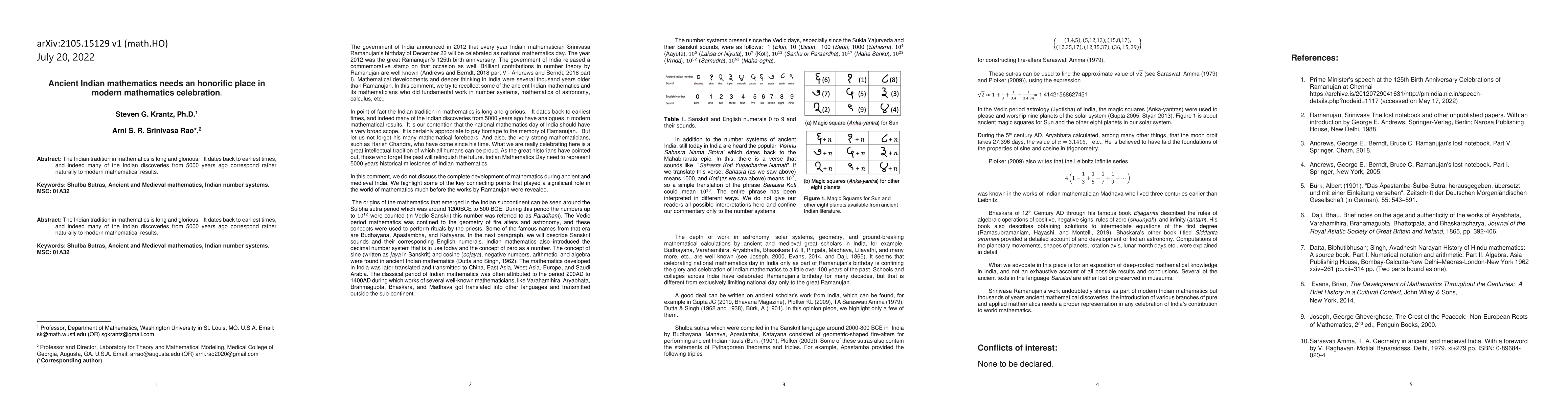 Thumbnail for Ancient Indian mathematics needs an honorific place in modern
  mathematics celebration