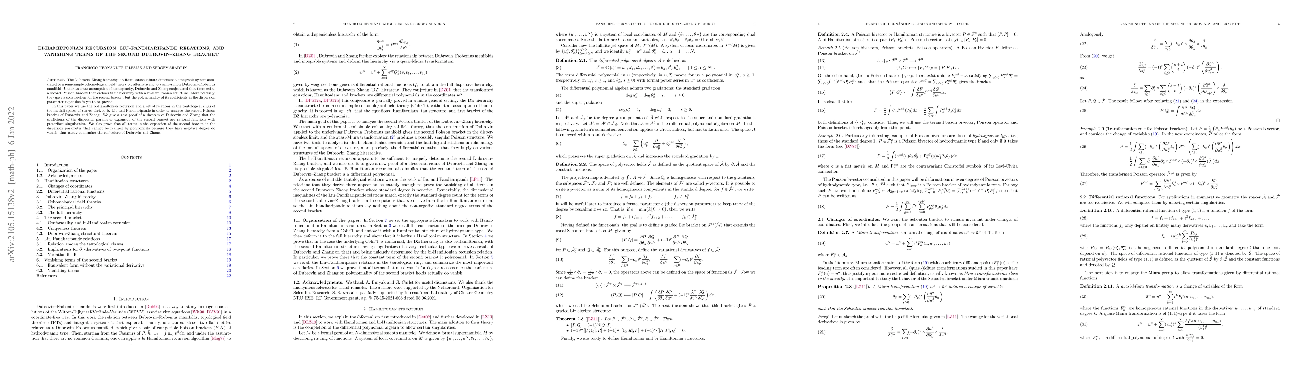 Thumbnail for Bi-Hamiltonian recursion, Liu-Pandharipande relations, and vanishing
  terms of the second Dubrovin-Zhang bracket
