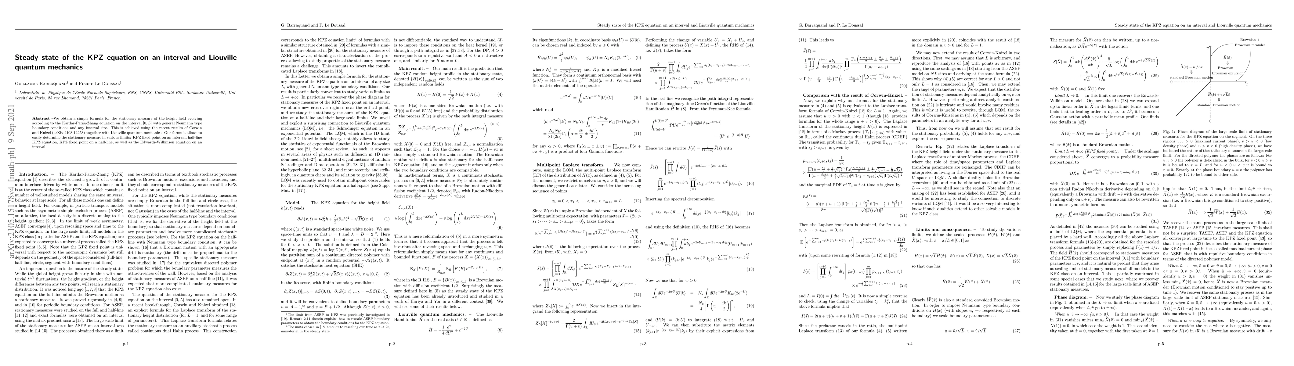 Thumbnail for Steady state of the KPZ equation on an interval and Liouville quantum
  mechanics