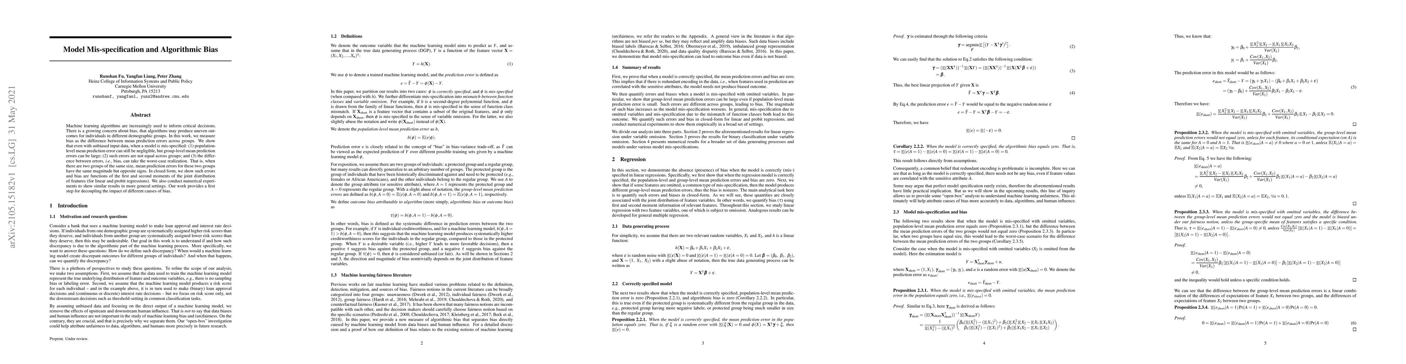 Thumbnail for Model Mis-specification and Algorithmic Bias